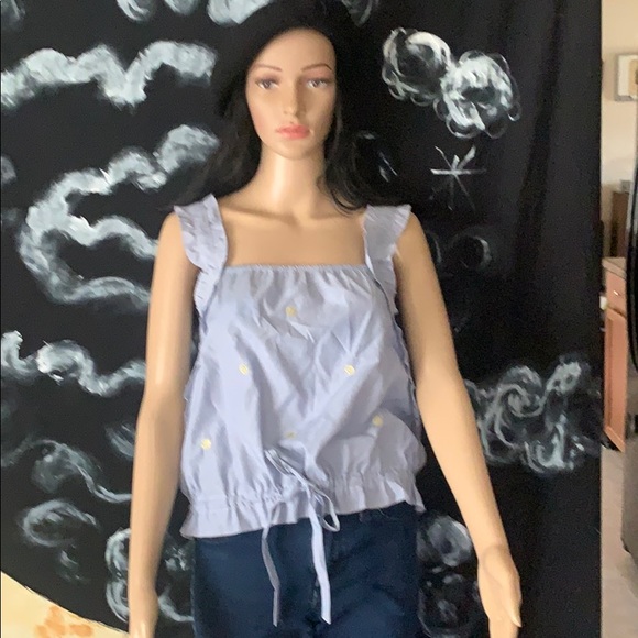 H&M Blue Stripe Gold Polka Dot Ruffled Tank - Picture 7 of 10